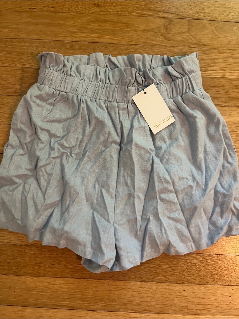 Sugarlips Light Blue Paperbag Waist High-Rise Shorts